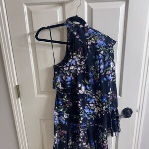 Parker One Shoulder Floral Dress - Black and Blue